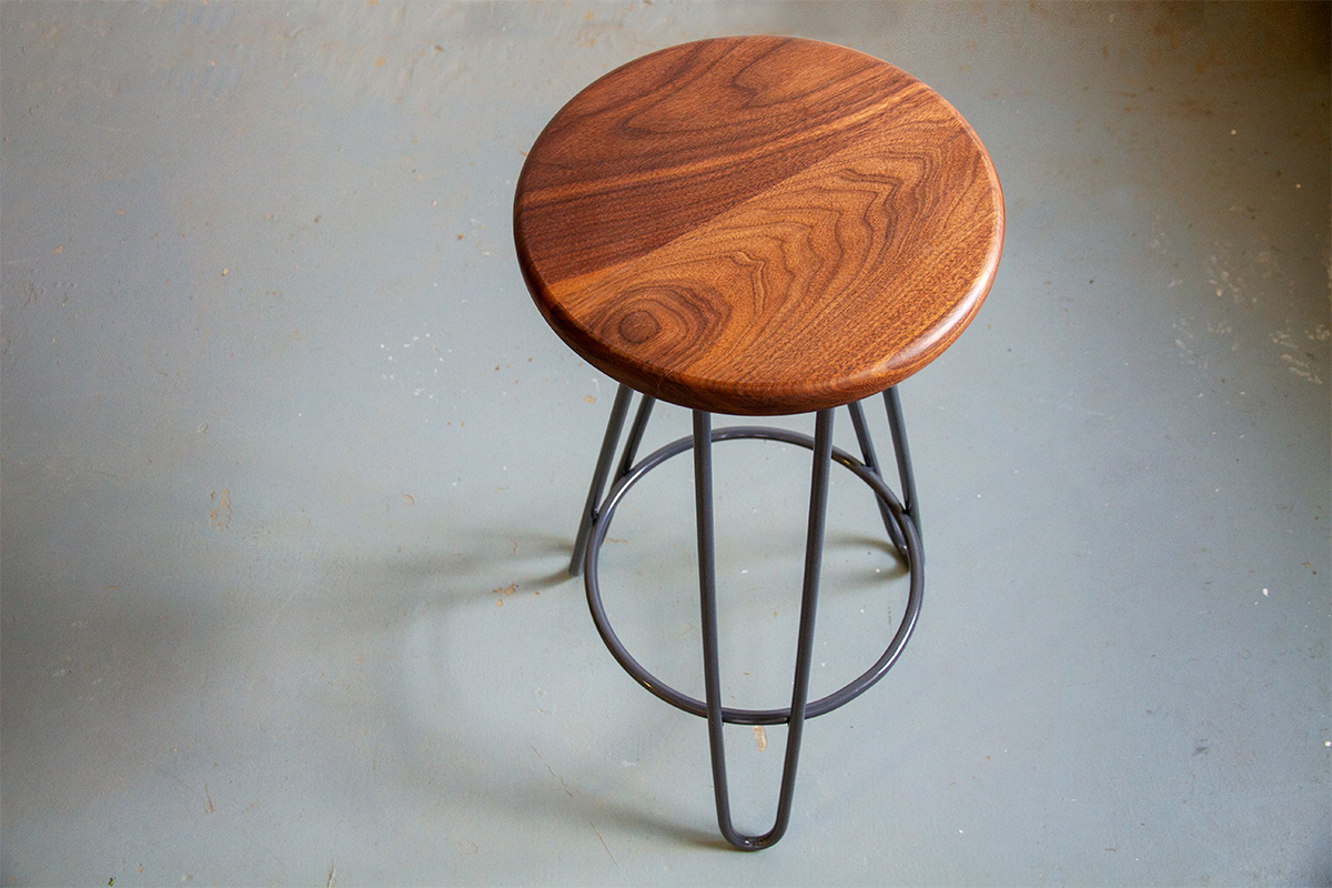 hairpin leg bar stool with walnut seat