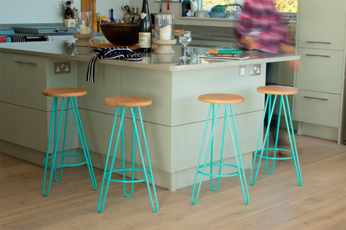 hairpin leg bar stools around a kitchen island