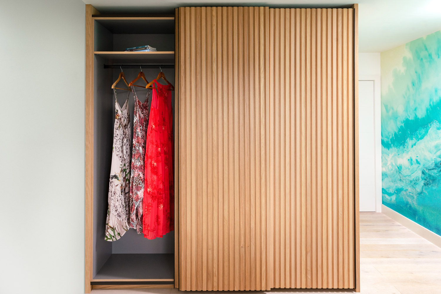 slatted oak wardrobe at the lookout by coast creative